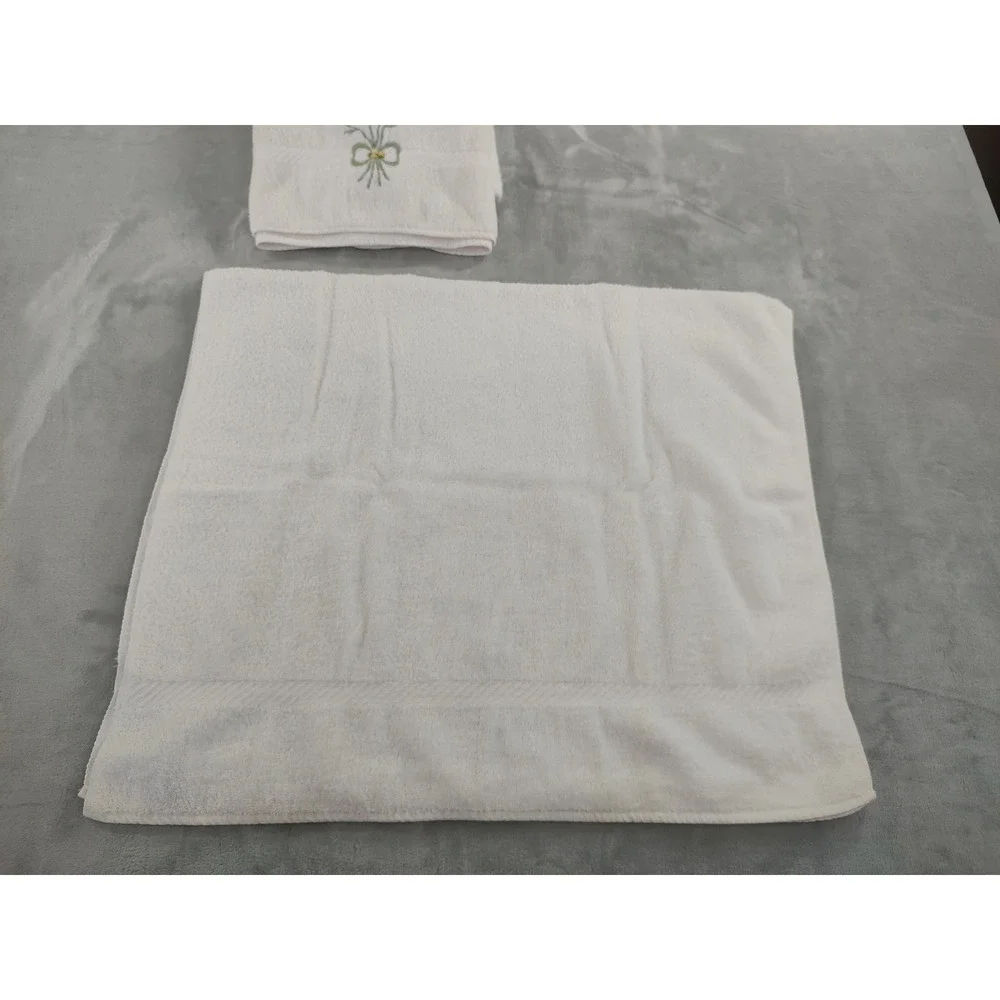 Vintage Fieldcrest Embroidered Floral Towel Set 6pc Cotton Cream Made in USA